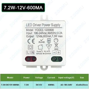 Alimentazione LED 7,2W 12VDC 600mA