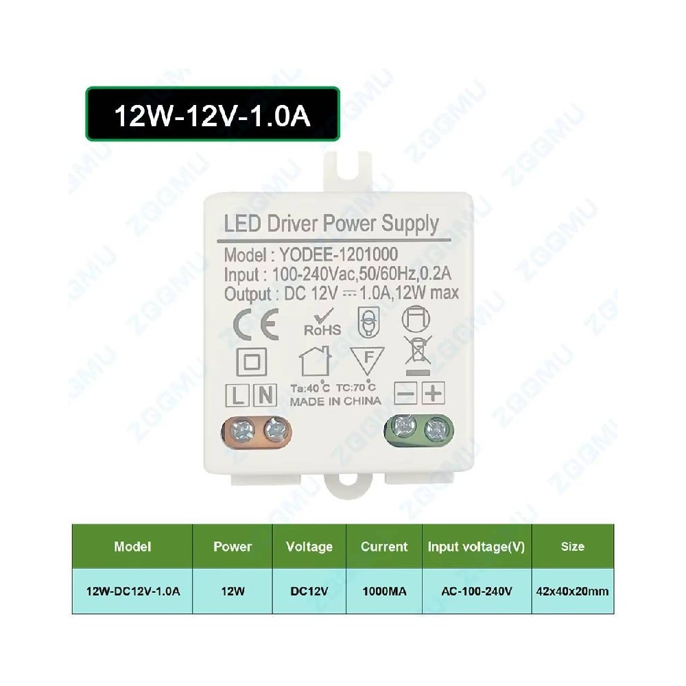Alimentation LED 12W 12VDC 1.0A A2628  12,20 €