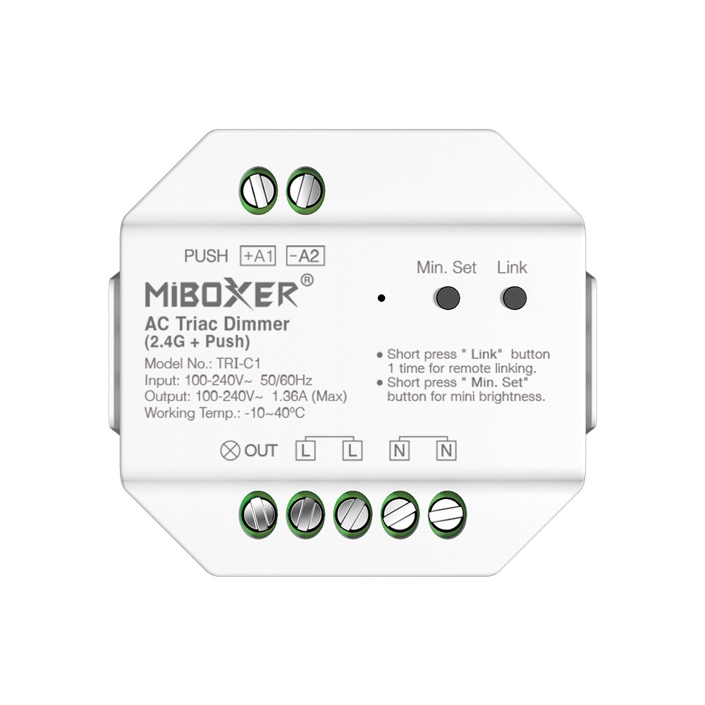 MiBoxer - Triac RF + Push Gradateur 240V AC - Réf : TRI-C1