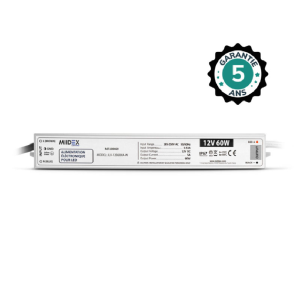 Miidex – 60W LED power supply – 12V DC – 5A – IP67 – 5-year warranty – Ref: 100469