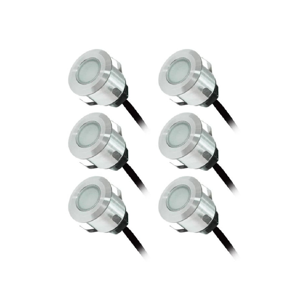 Miidex - Kit de focos para terraza 6 x 0,6 W, 12 V, 6000 K, modelo TERRASSO, con fuente de alimentación y cable IP67 - Ref.: 707