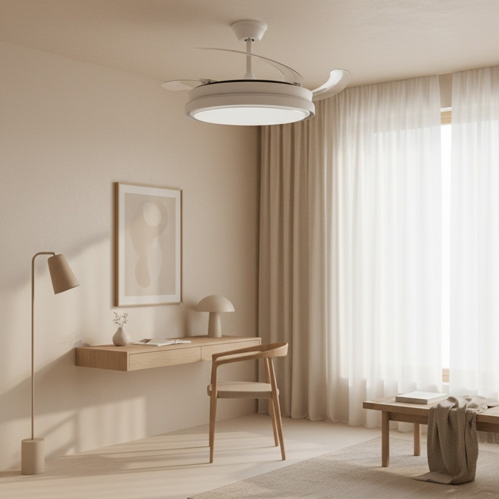 Ledme - Ventilateur de Plafond Led Blanc Hood ø107 Cm cct - Réf : LM8834
