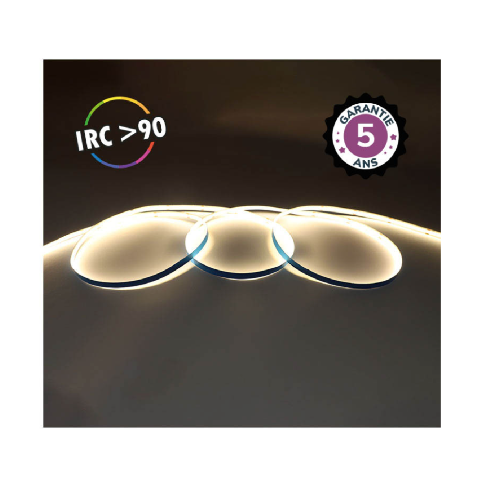 Miidex - Bandeau LED COB 3000K 5 m 320 LED/m 9W/m IP20 - 24V - Garantie 5 ans - Réf : 100516