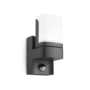 Miidex - Aplique de pared ELOUAN orientable LED negro 7,5 W 3000 K + sensor IR IP54 - Ref.: 100945