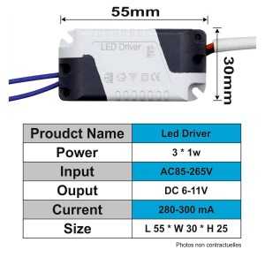 https://discount-led.fr/it/ Driver LED 3x1w DC 6-11V 280-300mA  4,40 €  3,52 €    2265