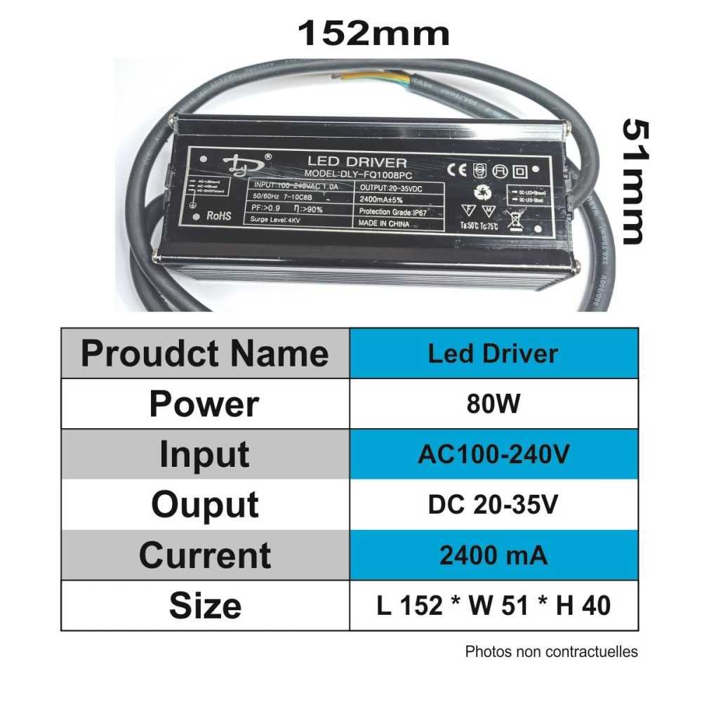 https://design-led.fr/nl/ LED-stuurprogramma IP67 80W 2400mA 20-35V DC 39,50 € 33,57 € A2005