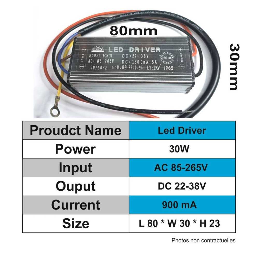 https://design-led.fr/nl/ LED-stuurprogramma IP67 30W 900mA 22-38V DC 16,80 € 14,28 € A2003